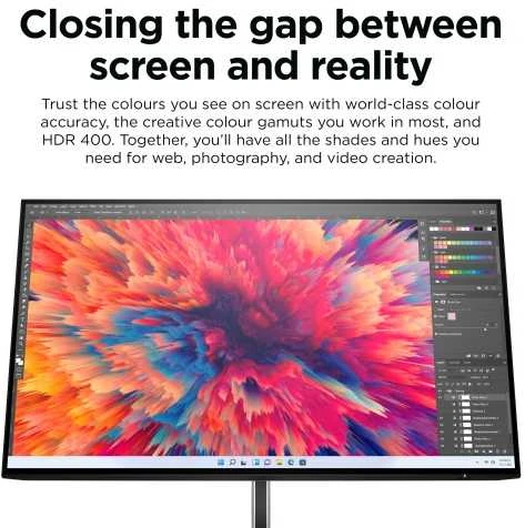 Hewlett Packard (HP) HP Z24q G3 QHD monitorius – 23,8 colio, 2560x1440 QHD, 400 nitų, 90 Hz, AG, IPS, HDMI/DisplayPort grandinės jungtis, 4 USB-A jungtys, reguliuojamo aukščio / pakreipimo / pasukimo / sukimosi padėtis, 3 metimai