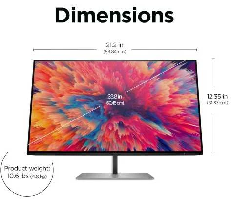 Hewlett Packard (HP) HP Z24q G3 QHD monitorius – 23,8 colio, 2560x1440 QHD, 400 nitų, 90 Hz, AG, IPS, HDMI/DisplayPort grandinės jungtis, 4 USB-A jungtys, reguliuojamo aukščio / pakreipimo / pasukimo / sukimosi padėtis, 3 metimai