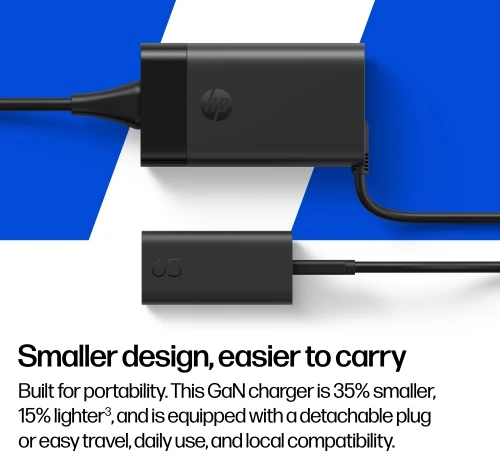 HP C90CKUT Nešiojamo kompiuterio įkroviklis 65W GaN, USB-C, EU, Juoda