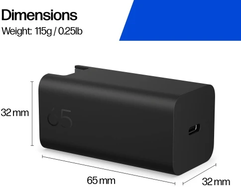 HP C90CKUT Nešiojamo kompiuterio įkroviklis 65W GaN, USB-C, EU, Juoda