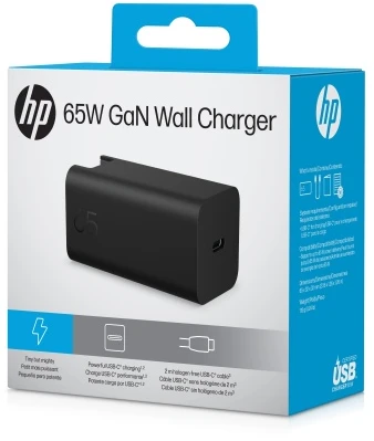 HP C90CKUT Nešiojamo kompiuterio įkroviklis 65W GaN, USB-C, EU, Juoda