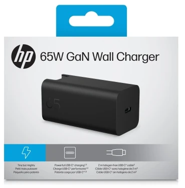 HP C90CKUT Nešiojamo kompiuterio įkroviklis 65W GaN, USB-C, EU, Juoda