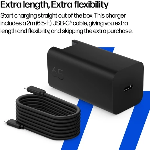 HP C90CKUT Nešiojamo kompiuterio įkroviklis 65W GaN, USB-C, EU, Juoda