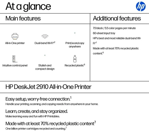 HP DeskJet 2910 AiO Spausdintuvas rašalinis spalvotas MFP A4 7.5 ppm USB Wi-Fi