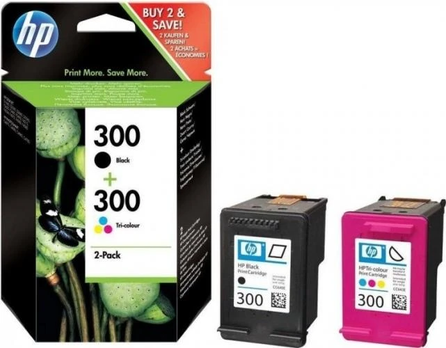 Hewlett Packard (HP) HP 300 Combo-pack Juodas/Tri-color Ink Cartridges, 200/200 pages, DeskJet D2560, F4280