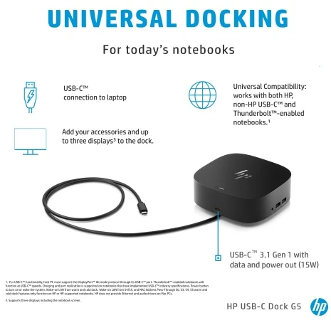 HP USB-C Dock G5 (5TW10AA) Jungčių stotelė, Juoda (SPEC)
