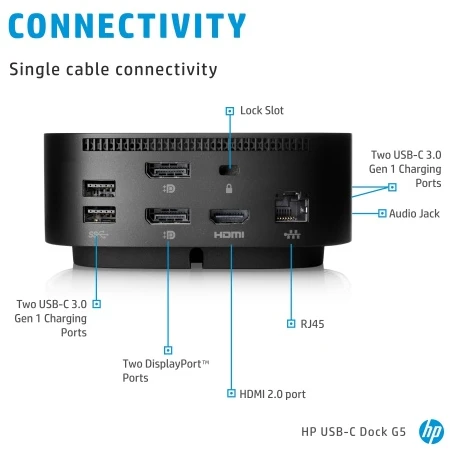 HP USB-C Dock G5 (5TW10AA) Jungčių stotelė, Juoda (SPEC)