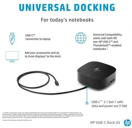 HP USB-C Dock G5 (5TW10AA) Jungčių stotelė, Juoda