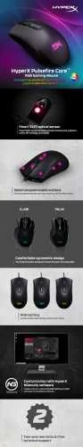 HyperX Pulsefire Core RGB žaidimų pelė, Juoda