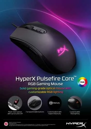 HyperX Pulsefire Core RGB žaidimų pelė, Juoda