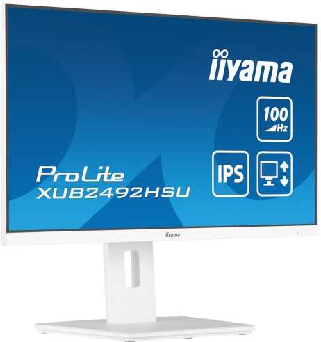 Monitorius Iiyama 24" Baltas ETE IPS skydelis, 1920x1080@100Hz, 15cm aukščio reguliavimo stovas, pasukamas, 250cd/m², garsiakalbiai, HDMI, DisplayPort, 0,4ms MPRT, FreeSync, USB-HUB 4x3.2 (23,8) VIS