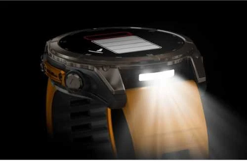 Išmanusis laikrodis Garmin Fenix 8 – 51 mm, AMOLED Sapphire, Iš titano su oranžiniu / grafito spalvos silikoniniu dirželiu