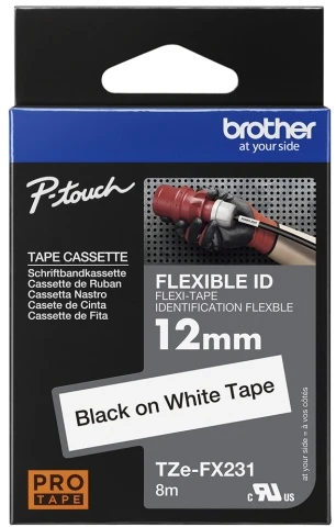 Brother Brolis | TZe-FX231 lanksti ID laminuota juosta | Juodas ant Balto | TZe | 8 m | 1,2 cm