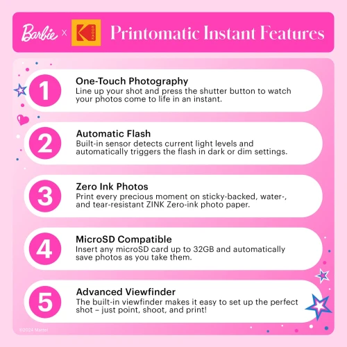 Kodak PRINTOMATIC Barbie Momentinis fotoaparatas, 2x3'', Rožinė