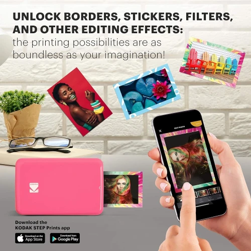 Kodak STEP Momentinis mobilus nuotraukų spausdintuvas spalvotas ZINK 2x3'' 1 ppm, Bluetooth, Rausva