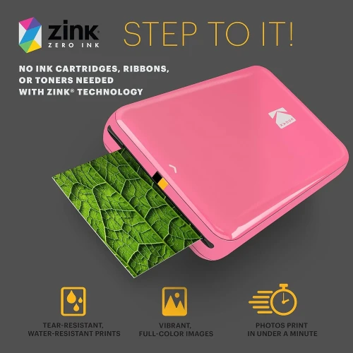 Kodak STEP Momentinis mobilus nuotraukų spausdintuvas spalvotas ZINK 2x3'' 1 ppm, Bluetooth, Rausva