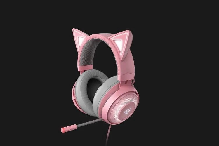 Žaidimų Ausinės Razer Kraken Kitty Edition Quartz, Chroma RGB, ANC mikrofonas, THX erdvinis garsas, USB jungtis, rožinės