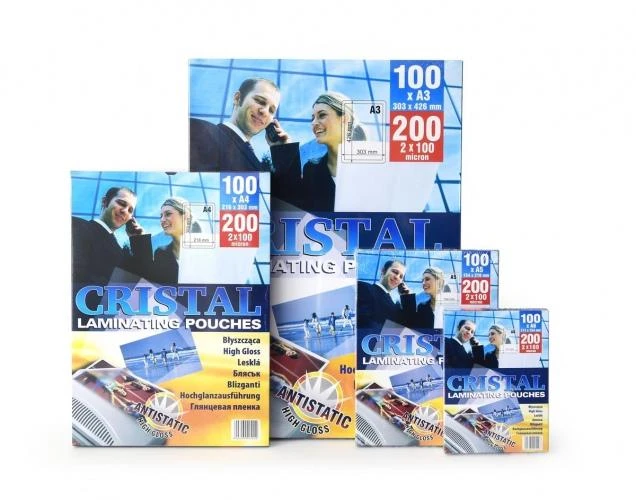 Cristal laminavimo vokelių pakuotės skirtingais formatais