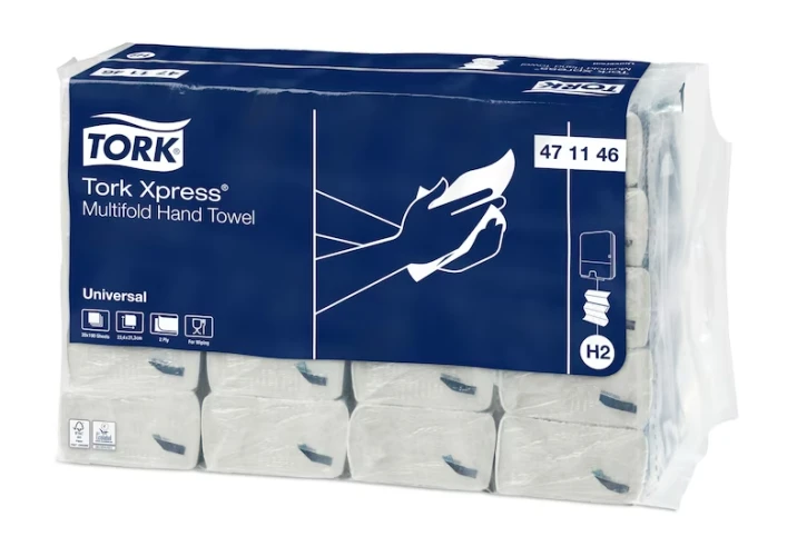 Rankšluostis TORK XPRESS Multifold 471146, 2 sl., 23,4 x 21,3 cm, balta sp. su lapų raštais