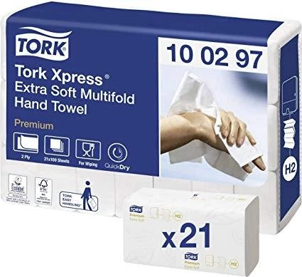 Lapelinis rankšluostinis popierius Tork Premium Extra Soft H2, 2 sl., 100 lap., 34x21,2cm, P,21vnt