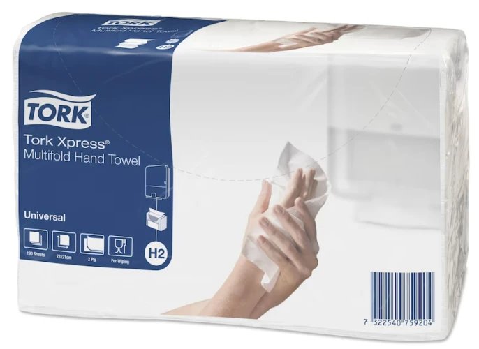 Rankšluostis TORK XPRESS Multifold 471146, 2 sl., 23,4 x 21,3 cm, balta sp. su lapų raštais