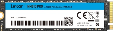Lexar Media „Lexar NM610PRO 1TB SSD M.2 2280 PCIe Gen3x4 NVMe“ didelės spartos, iki 3300 MB/s skaitymo