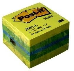 3M Lipnių lapelių kubas Post-it Mini Lemon, 51 x 51 mm, 400 lapelių, įvairios spalvos