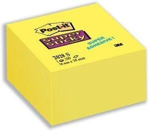 3M Lipnūs lapeliai Post-it Super sticky kubas, 76 x 76 mm, 350 lapelių, geltona