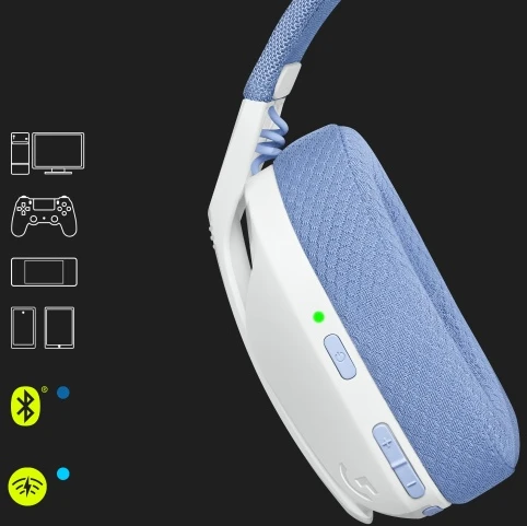 Žaidimų ausinės Logitech G435 Lightspeed, baltos/alyvų spalvos