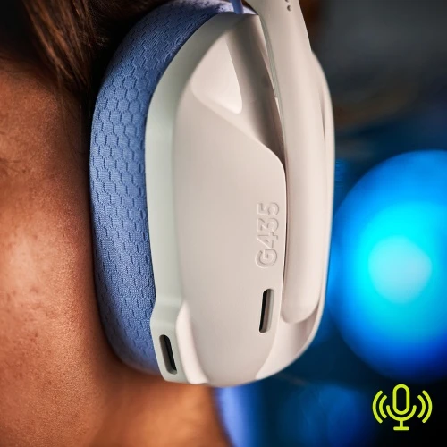 Žaidimų ausinės Logitech G435 Lightspeed, baltos/alyvų spalvos