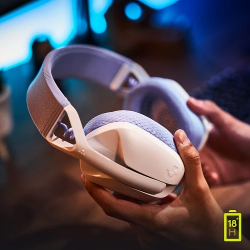 Žaidimų ausinės Logitech G435 Lightspeed, baltos/alyvų spalvos
