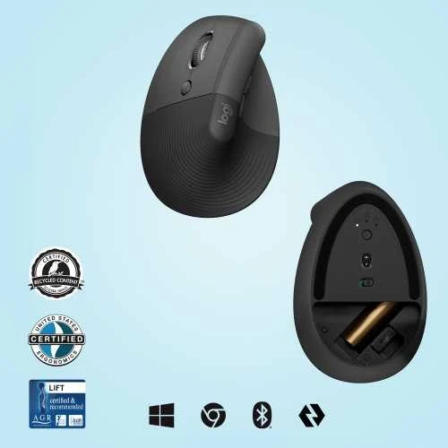 Kompiuterinė pelė Logitech Lift Left, Grafito spalvos