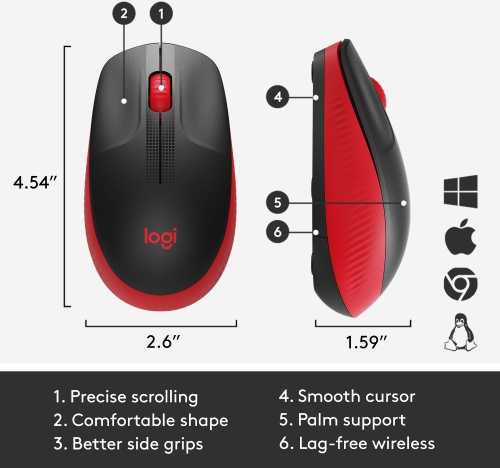 Logitech M190 Full-Size Belaidė pelė, RF belaidė, 1000 DPI, Raudona (SPEC)