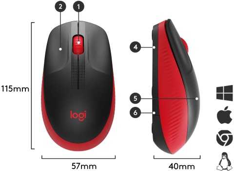 Logitech M190 Full-Size Belaidė pelė, RF belaidė, 1000 DPI, Raudona (SPEC)