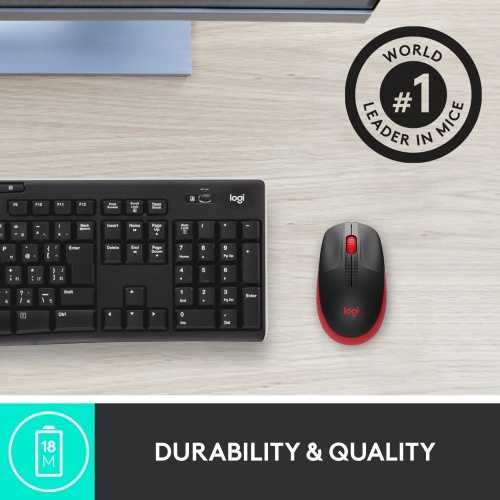 Logitech M190 Full-Size Belaidė pelė, RF belaidė, 1000 DPI, Raudona (SPEC)