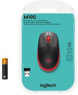 Logitech M190 Full-Size Belaidė pelė, RF belaidė, 1000 DPI, Raudona (SPEC)