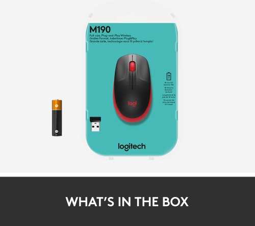 Logitech M190 Full-Size Belaidė pelė, RF belaidė, 1000 DPI, Raudona (SPEC)