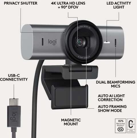 Logitech MX Brio 705 internetinė kamera verslui, spalva: grafito (960-001530)