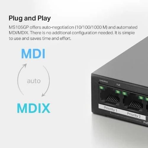 Šakotuvas Mercusys 5-port Gigabit Desktop Switch su 4-Port PoE+ | Mercusys
