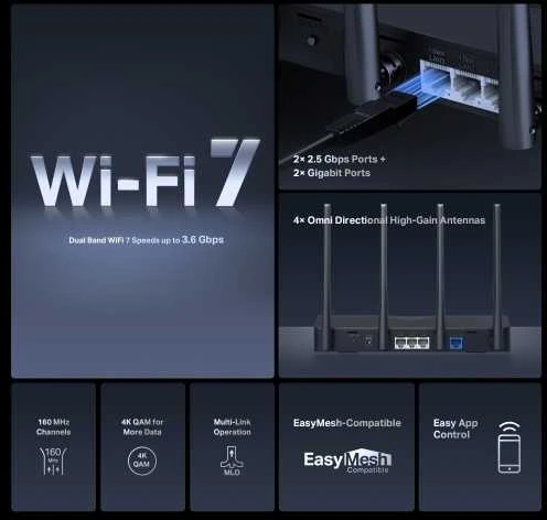 Mercusys | BE3600 Dual-Band Wi-Fi 7 Maršrutizatorius | MR27BE | 802.11be | 2880 Mbit/s | Ethernet LAN (RJ-45) jungtys 3 | Mesh Support Yes | MU-MiMO No | No mobile broadband