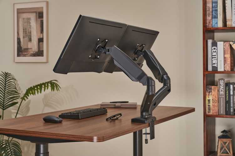 Up Up Premium Dual-Screen Monitoriaus laikiklis 17-32'', VESA 75x75, 100x100, Matinė juoda