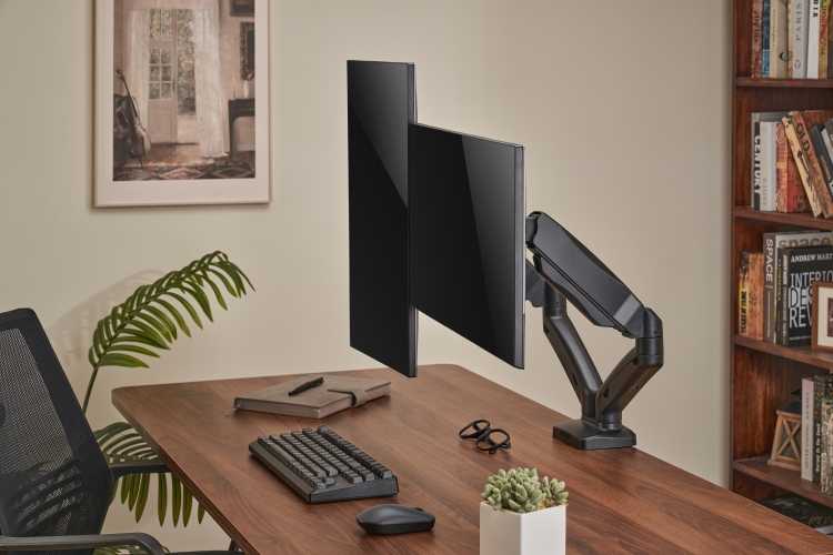 Up Up Premium Dual-Screen Monitoriaus laikiklis 17-32'', VESA 75x75, 100x100, Matinė juoda