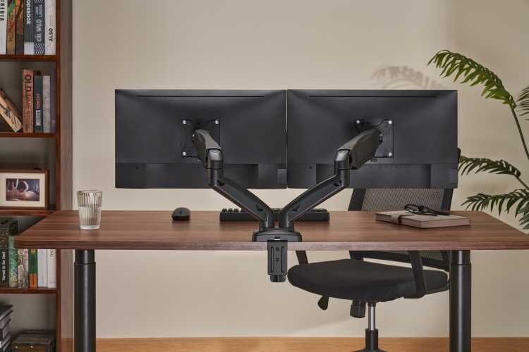 Up Up Premium Dual-Screen Monitoriaus laikiklis 17-32'', VESA 75x75, 100x100, Matinė juoda