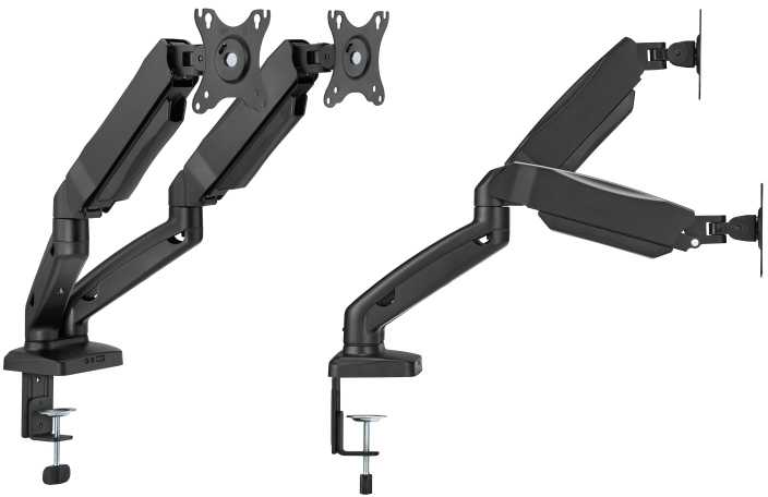 Up Up Premium Dual-Screen Monitoriaus laikiklis 17-32'', VESA 75x75, 100x100, Matinė juoda