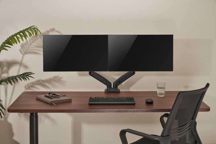 Up Up Premium Dual-Screen Monitoriaus laikiklis 17-32'', VESA 75x75, 100x100, Matinė juoda