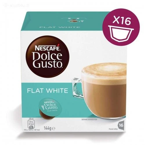 Nescafe Dolce Gusto Flat Baltas Kava, 16 kapsulių dėžutėje