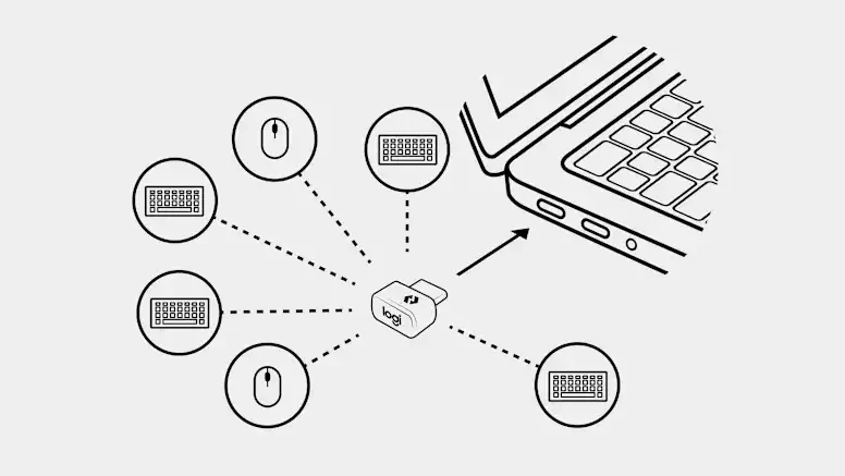 Logi Bolt USB-C imtuvo sujungimo schema