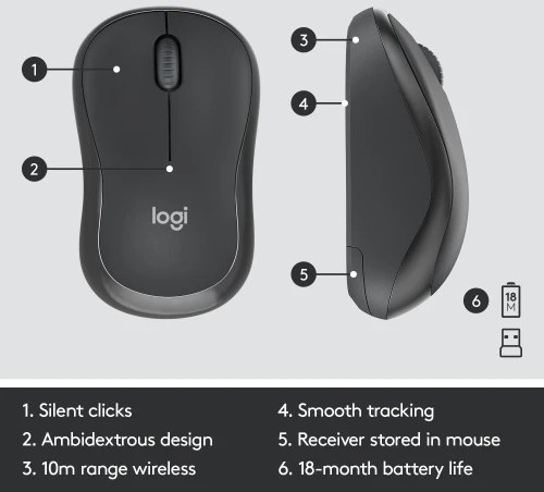 Pelė Logitech MK295 Silent Wireless Combo Belaidė klaviatūra, US Int, Graphite (SPEC)
