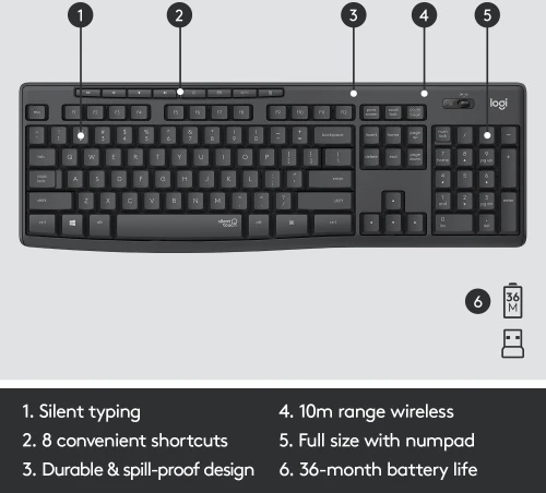 Pelė Logitech MK295 Silent Wireless Combo Belaidė klaviatūra, US Int, Graphite (SPEC)