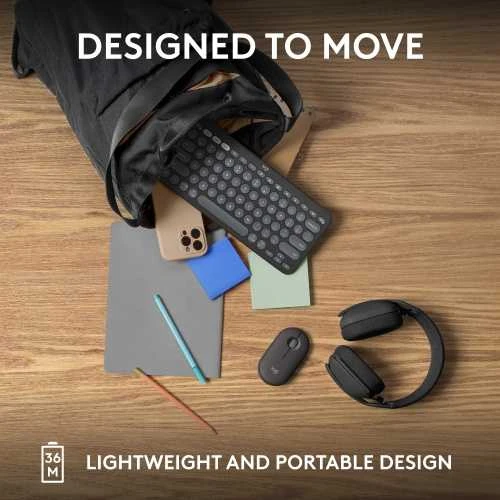Belaidė klaviatūra Logitech PEBBLE KEYS 2 K380S, Grafito spalvos, Išdėstymas: US tarptautinis (Qwerty)